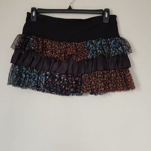 Free People Black Floral Print Ruffle Mini Skirt - Size L